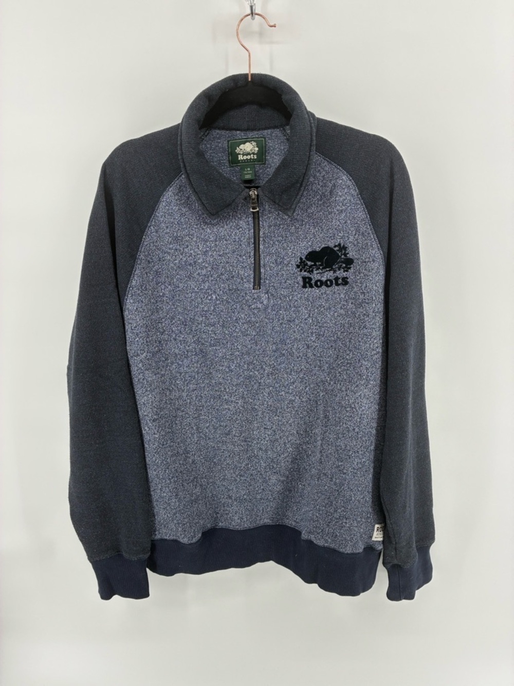 Roots Men's Heather Navy Quarter-Zip Pullover Sweater
